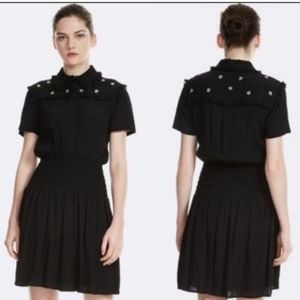 Maje Ravanna Bee-Embellished Crepe Dress Black